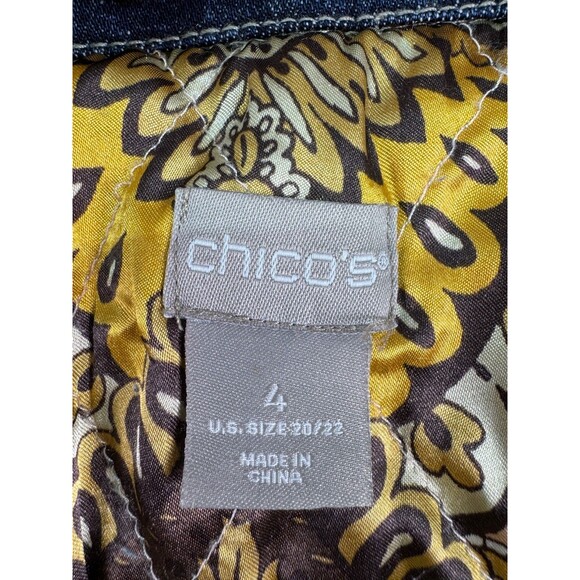 Chico's Removable Fur Collar Denim Jacket Women's Size 4 20/22 Raw Hem Lined - Picture 15 of 16